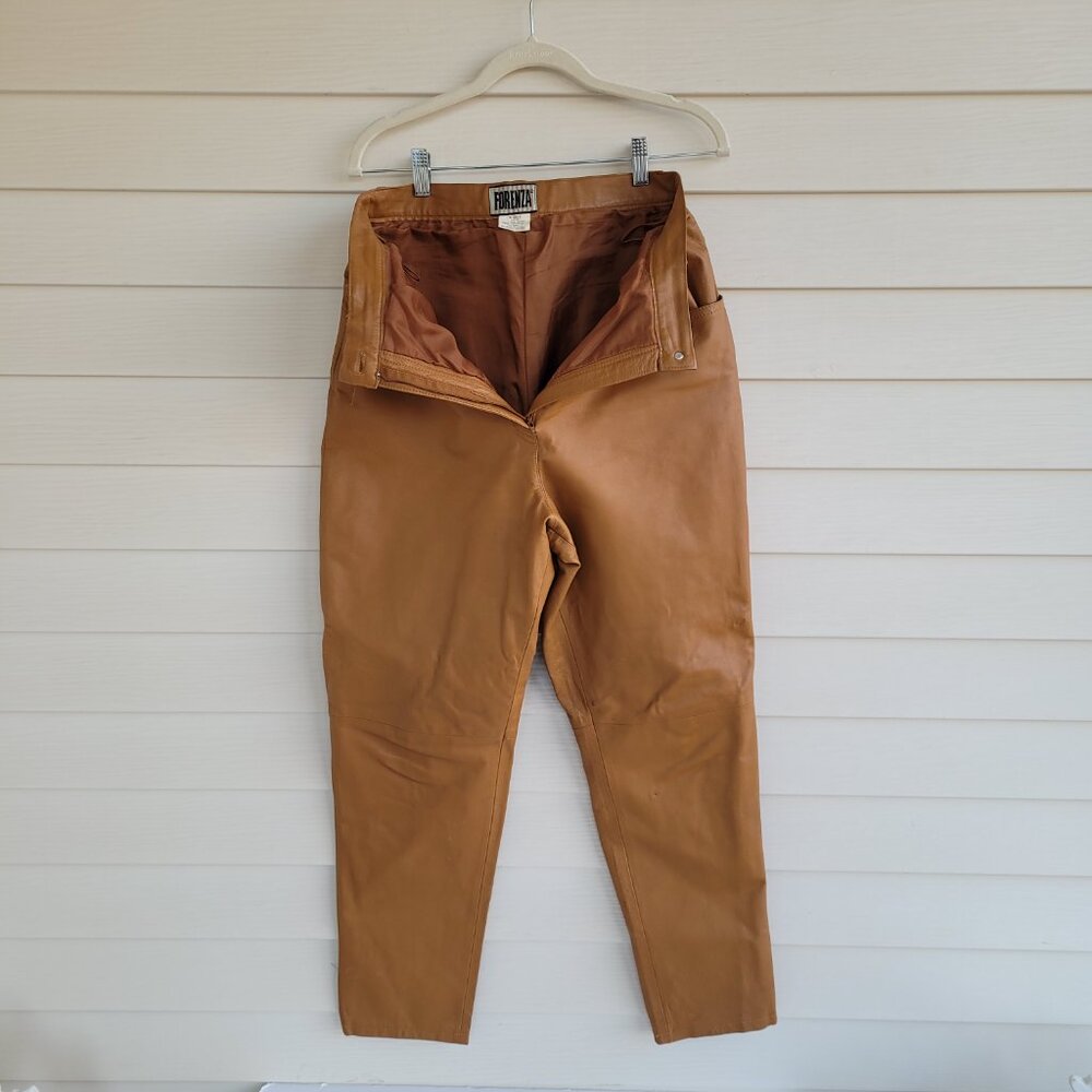 Vintage Forenza 100% brown leather mom style high waisted women's pants - Picture 4 of 15